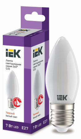Лампа светодиодная C35 свеча матовая 7Вт 230В 3000К E27 серия 360° IEK – №1