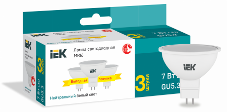 Лампа светодиодная MR16 софит 7Вт 230В 4000К GU5,3 (3шт/упак) IEK – №1