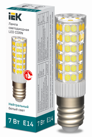 Лампа светодиодная CORN капсула 7Вт 230В 4000К керамика E14 IEK – №1